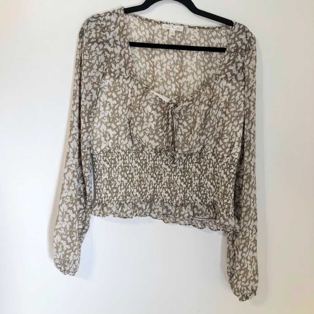 Nine Britton Willow Sheer Sleeve Smocked Blouse